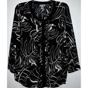 CATHERINES 1X Stretch Blouse Long Sleeve Black/White pleat front Top Sz 18/20